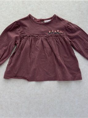 Zara Baby Girls Gingham Embroidered Long Sleeve Top 9–12M Cotton NWOT